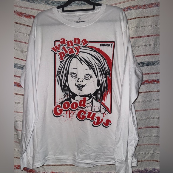 Chucky Other - Men's Chucky 'Wanna Play' Graphic Long Sleeve Tee - White NWOT